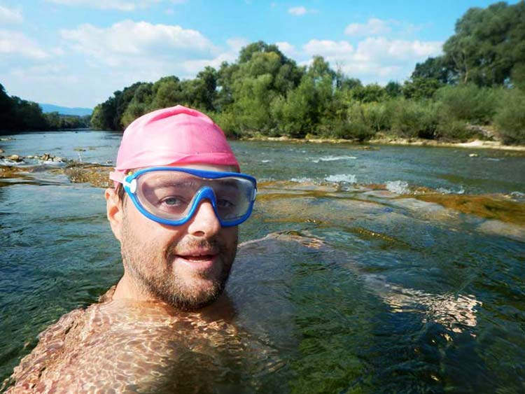 Swimming in Kolpa River in Slovenia and Croatia
